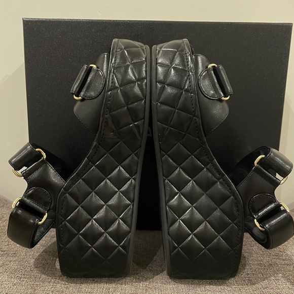 Chanel Platform Quilted Dad Sandals - Black Leather, Gold CC hardware - Picture 10 of 15